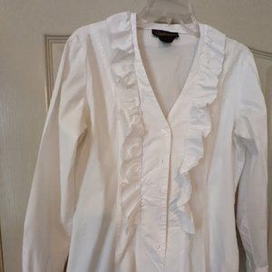 White ruffled cotton blouse